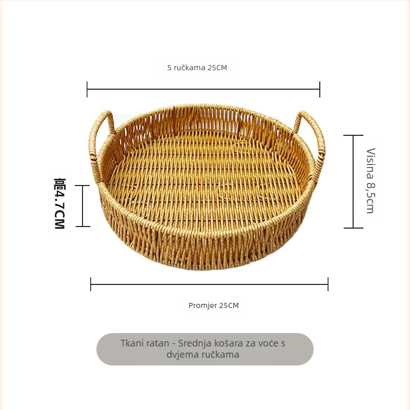 Koš za pohranu s ratanskim izgledom na stolu, pladanj za voće i povrće, PP tkanina, moderan stil.