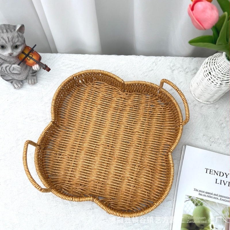 Koš za pohranu s ratanskim izgledom na stolu, pladanj za voće i povrće, PP tkanina, moderan stil.