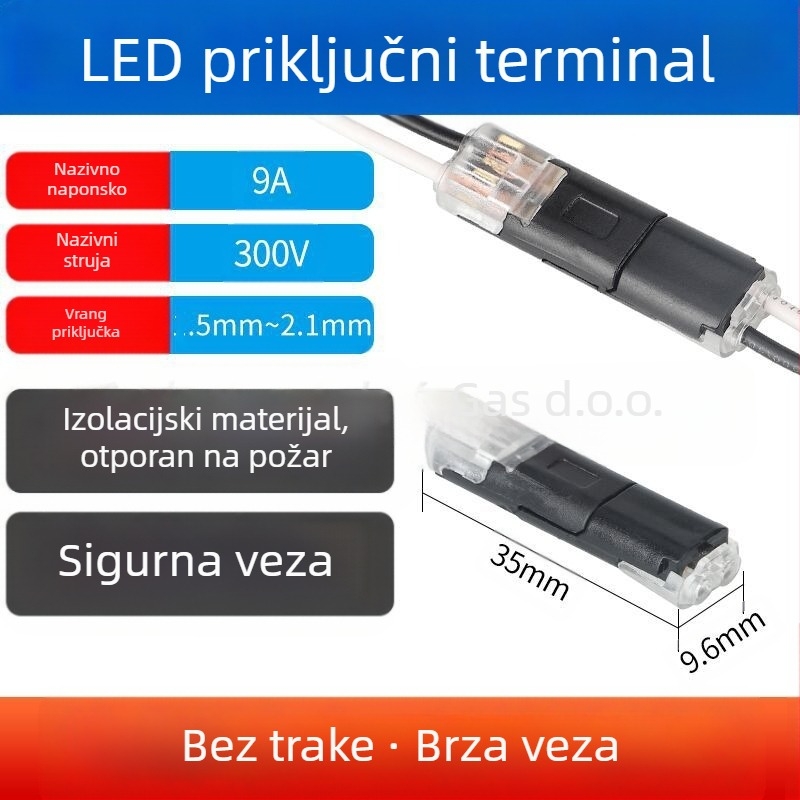 Beef time LED D2 brzi konektor – 1-pin terminal za kabel-kabel, izravno plug-in spajanje, izolacijski materijal: visoka čistoća fosfornog bakra, opseg vodiča 0,35–0,75 mm, za LED rasvjetu