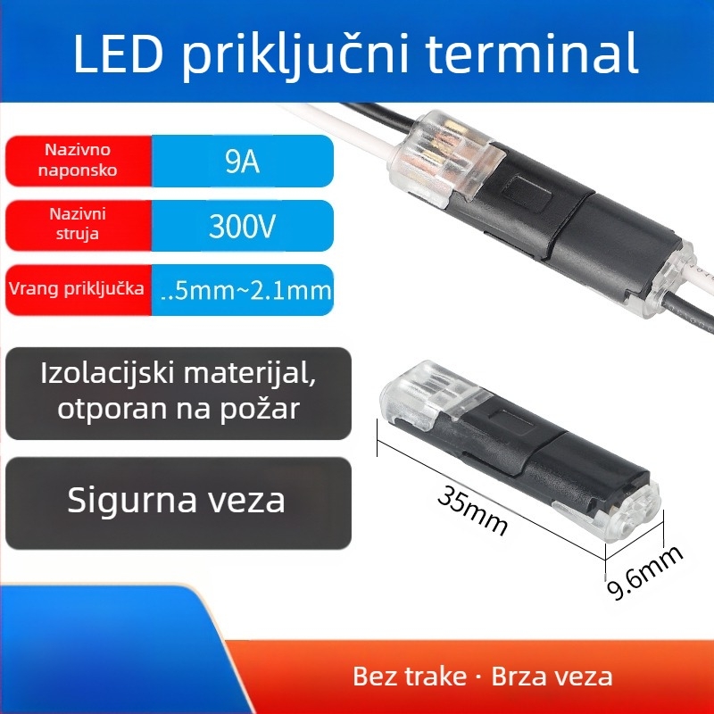 Beef time LED D2 brzi konektor – 1-pin terminal za kabel-kabel, izravno plug-in spajanje, izolacijski materijal: visoka čistoća fosfornog bakra, opseg vodiča 0,35–0,75 mm, za LED rasvjetu