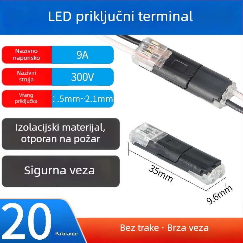Beef time LED D2 brzi konektor – 1-pin terminal za kabel-kabel, izravno plug-in spajanje, izolacijski materijal: visoka čistoća fosfornog bakra, opseg vodiča 0,35–0,75 mm, za LED rasvjetu