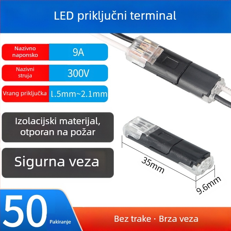 Beef time LED D2 brzi konektor – 1-pin terminal za kabel-kabel, izravno plug-in spajanje, izolacijski materijal: visoka čistoća fosfornog bakra, opseg vodiča 0,35–0,75 mm, za LED rasvjetu
