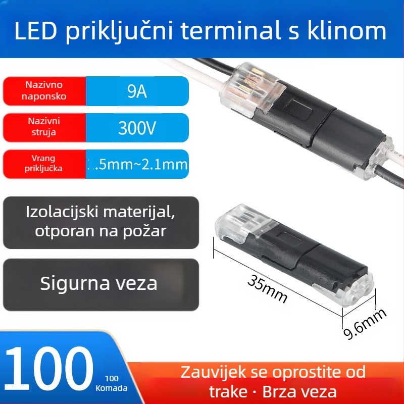 Beef time LED D2 brzi konektor – 1-pin terminal za kabel-kabel, izravno plug-in spajanje, izolacijski materijal: visoka čistoća fosfornog bakra, opseg vodiča 0,35–0,75 mm, za LED rasvjetu