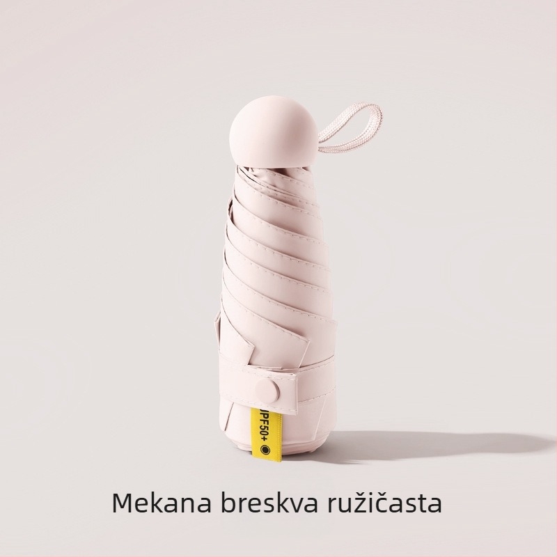 Mini kompaktni prijenosni sklopivi kišobran za sunce, crne boje, UV zaštita UPF 50+, lagan ženski kišobran za sunce i kišu