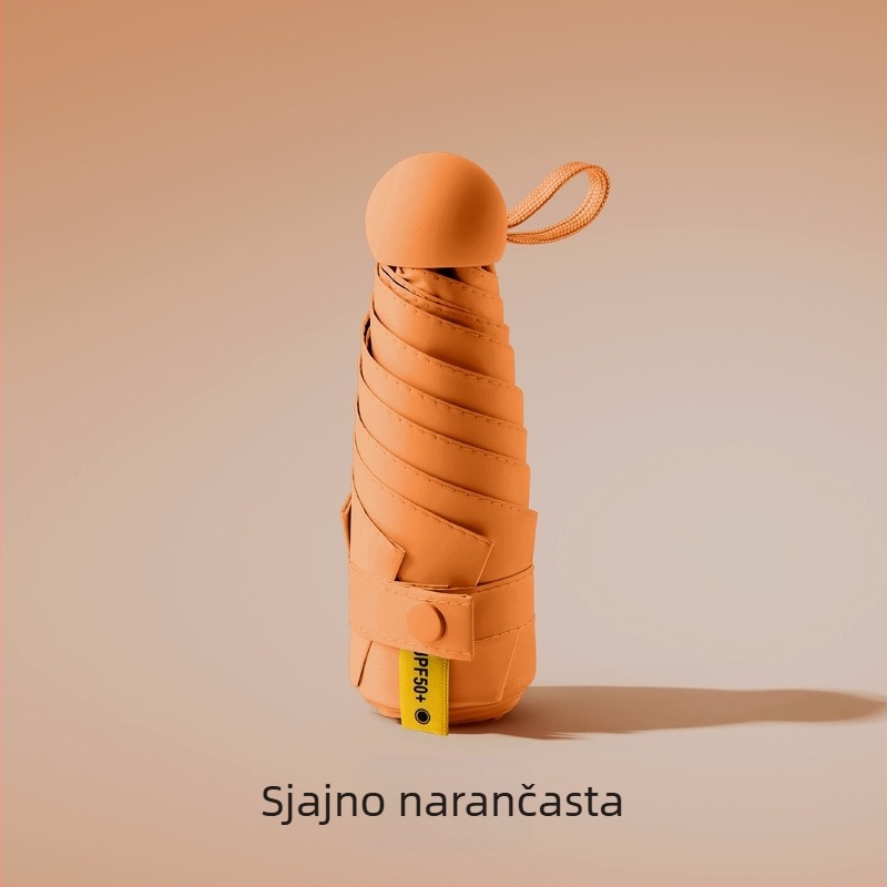 Mini kompaktni prijenosni sklopivi kišobran za sunce, crne boje, UV zaštita UPF 50+, lagan ženski kišobran za sunce i kišu