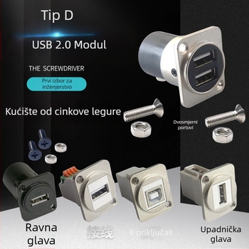 D-tipa USB 2.0 modul za prijenos podataka, kutni konektor s vijcima i dvostruka utičnica