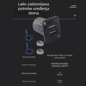 D-tipa USB 2.0 modul za prijenos podataka, kutni konektor s vijcima i dvostruka utičnica