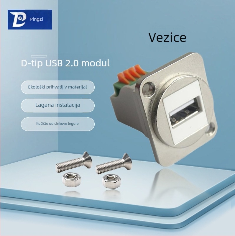 D-tipa USB 2.0 modul za prijenos podataka, kutni konektor s vijcima i dvostruka utičnica