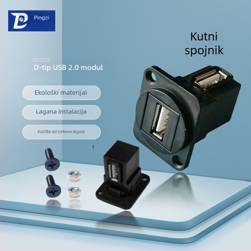 D-tipa USB 2.0 modul za prijenos podataka, kutni konektor s vijcima i dvostruka utičnica