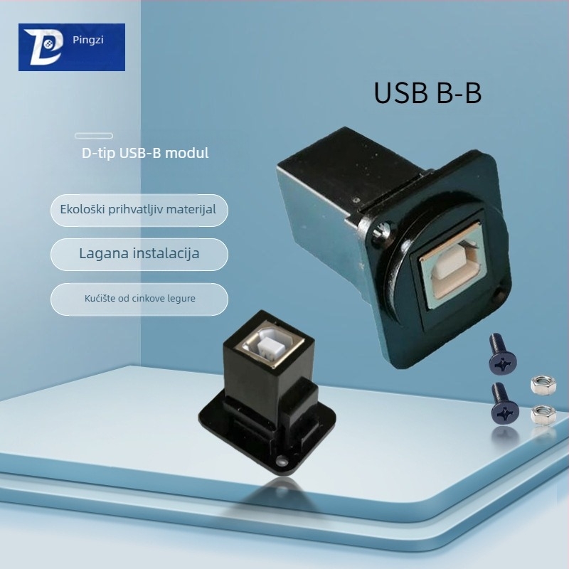 D-tipa USB 2.0 modul za prijenos podataka, kutni konektor s vijcima i dvostruka utičnica