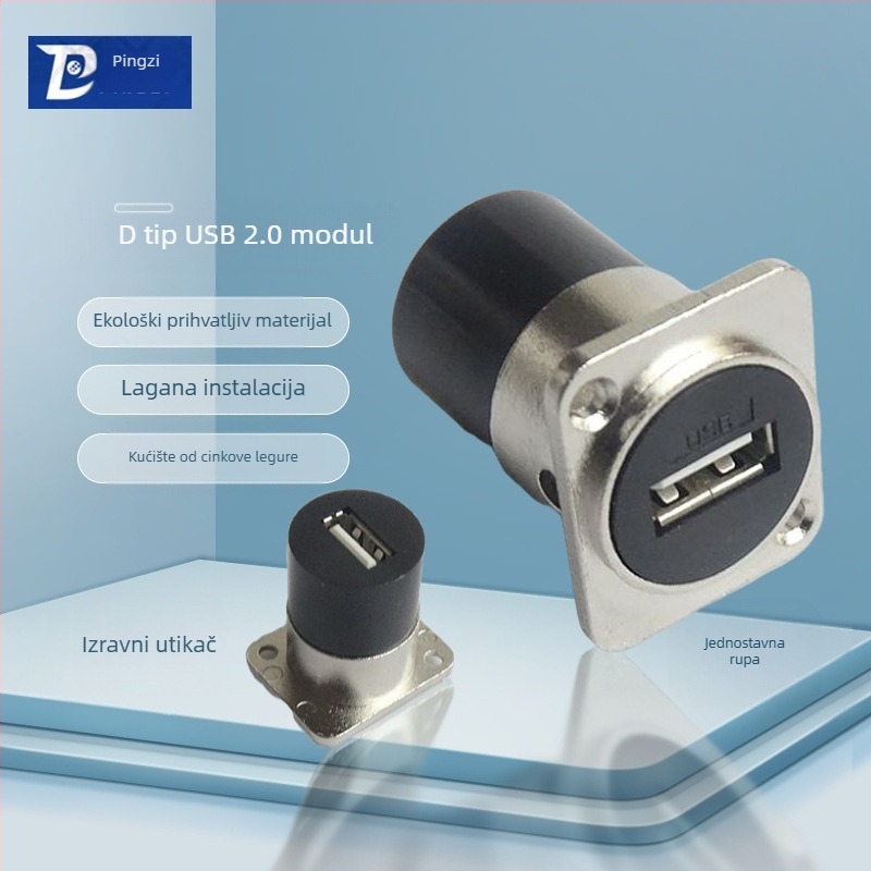 D-tipa USB 2.0 modul za prijenos podataka, kutni konektor s vijcima i dvostruka utičnica