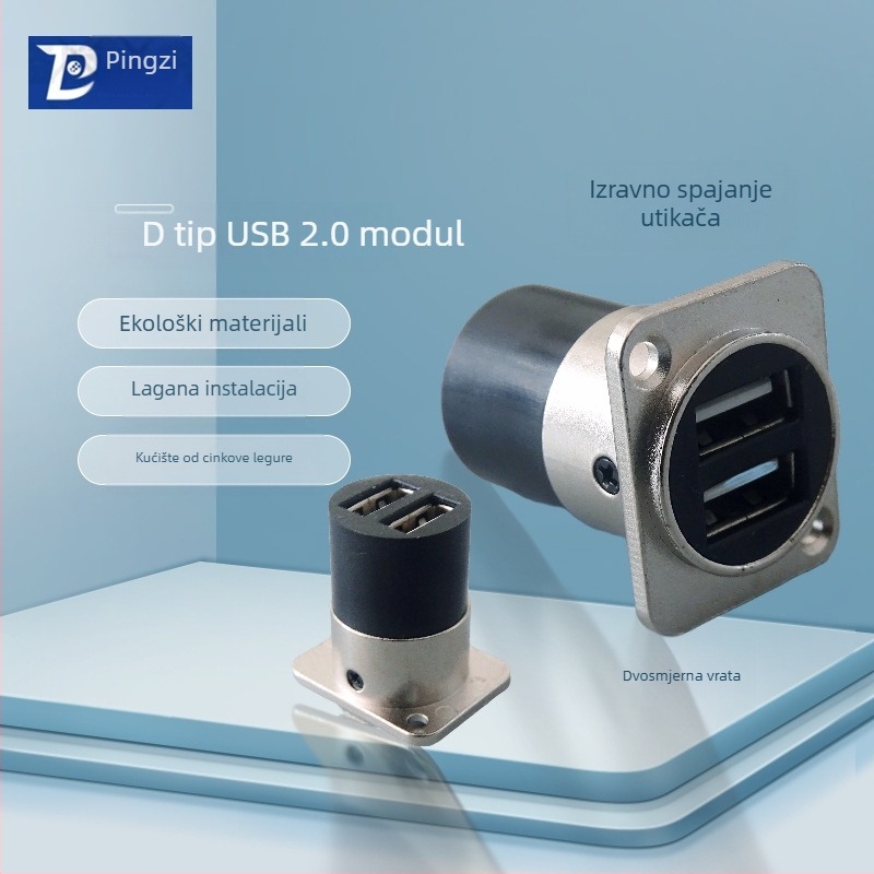 D-tipa USB 2.0 modul za prijenos podataka, kutni konektor s vijcima i dvostruka utičnica