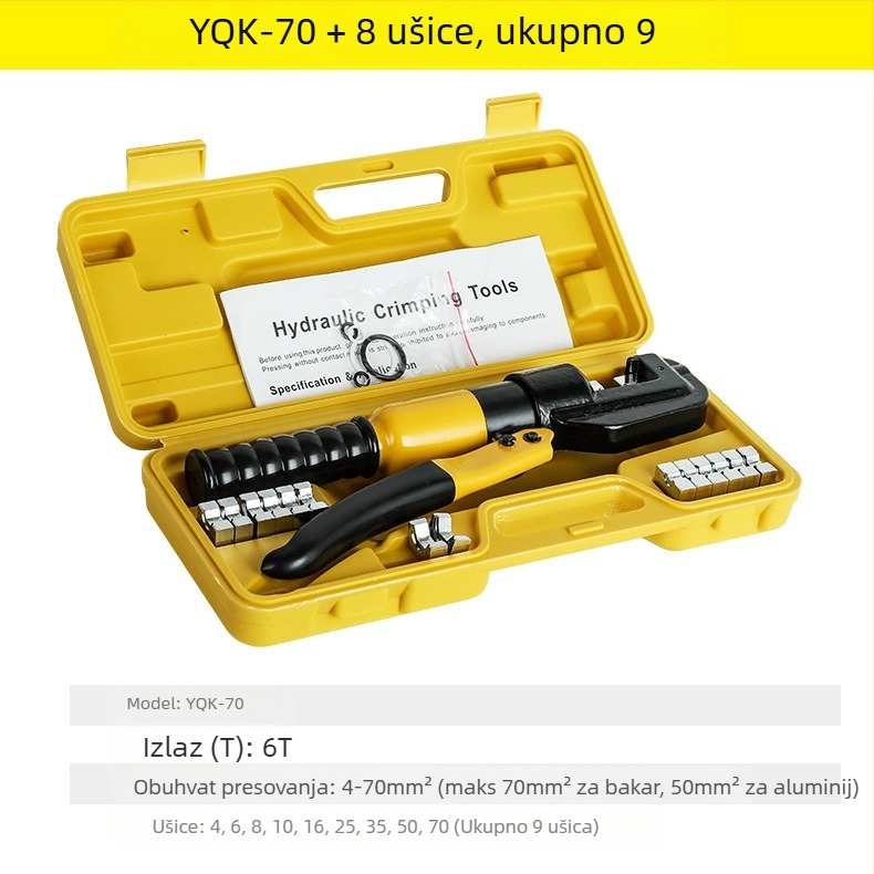 Ručne hidraulične kliješte za lisanje kabelā s bakreno-aluminijskim vrhovima – 40Cr, model YQK70120240300, kabeli 4–70 mm², prijenosni električni alat