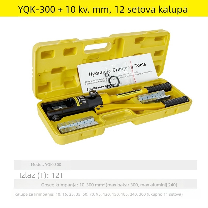 Ručne hidraulične kliješte za lisanje kabelā s bakreno-aluminijskim vrhovima – 40Cr, model YQK70120240300, kabeli 4–70 mm², prijenosni električni alat