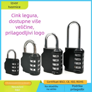 CH-604 cinkovog legura, 4‑digitni mehanički kombinacijski brava za ormariće i prtljagu — debljina zaključnog šipke 6 mm, razmak 20×24 mm