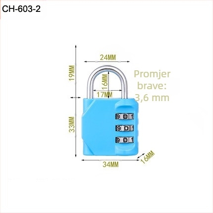 CH-604 cinkovog legura, 4‑digitni mehanički kombinacijski brava za ormariće i prtljagu — debljina zaključnog šipke 6 mm, razmak 20×24 mm