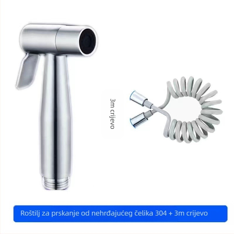 Set bidea za WC od 304 nehrđajućeg čelika, bez bušenja, pod tlakom, ugrađen u zid, 1 ulaz 2 izlaza, kutni ventil — model Stainless Steel Toilet Mate