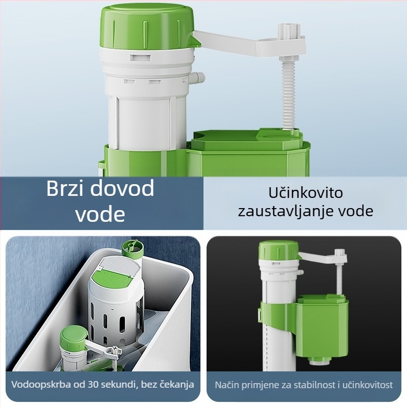 Set ventila za WC: ulazni ventil, ispušni ventil, univerzalna kompatibilnost, plovak spremnika