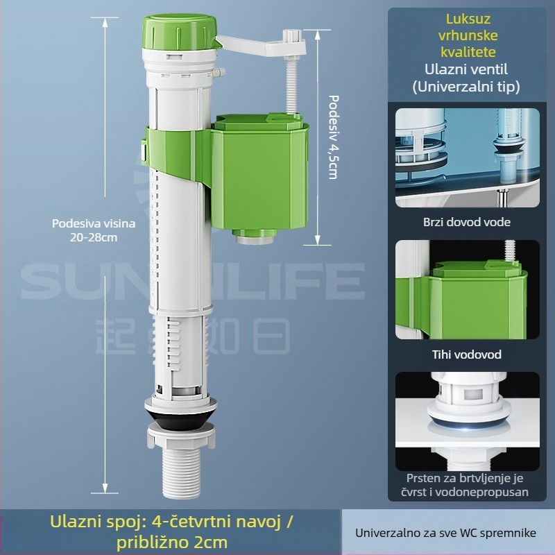 Set ventila za WC: ulazni ventil, ispušni ventil, univerzalna kompatibilnost, plovak spremnika