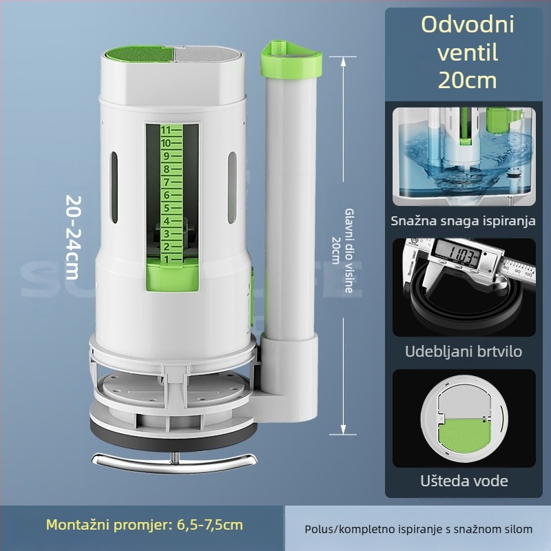 Set ventila za WC: ulazni ventil, ispušni ventil, univerzalna kompatibilnost, plovak spremnika