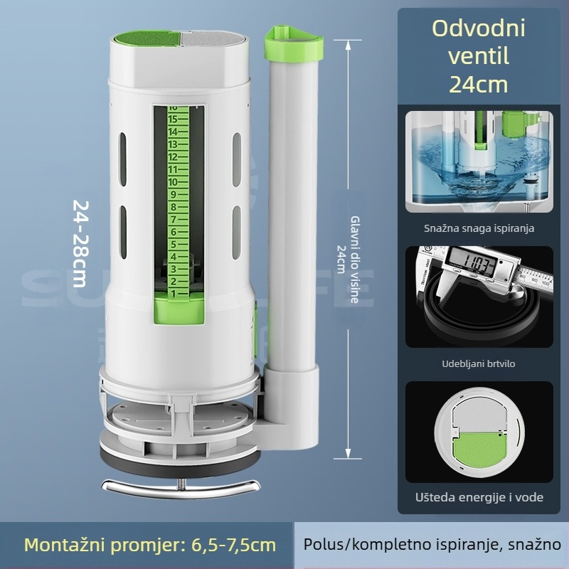 Set ventila za WC: ulazni ventil, ispušni ventil, univerzalna kompatibilnost, plovak spremnika
