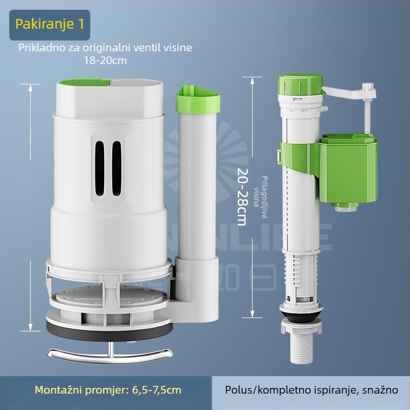 Set ventila za WC: ulazni ventil, ispušni ventil, univerzalna kompatibilnost, plovak spremnika