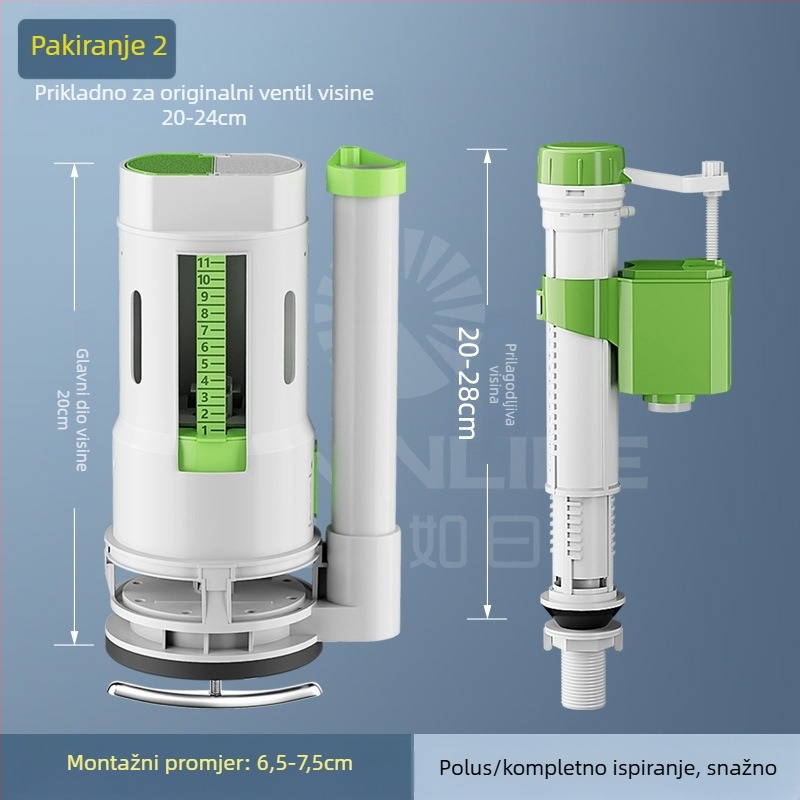 Set ventila za WC: ulazni ventil, ispušni ventil, univerzalna kompatibilnost, plovak spremnika