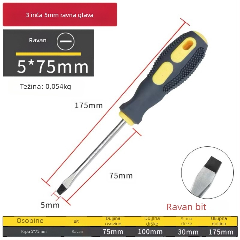 Križni odvijač s magnetom i izolacijom, od Cr-V krom-vanadijskog čelika, s PP+ABS drškom