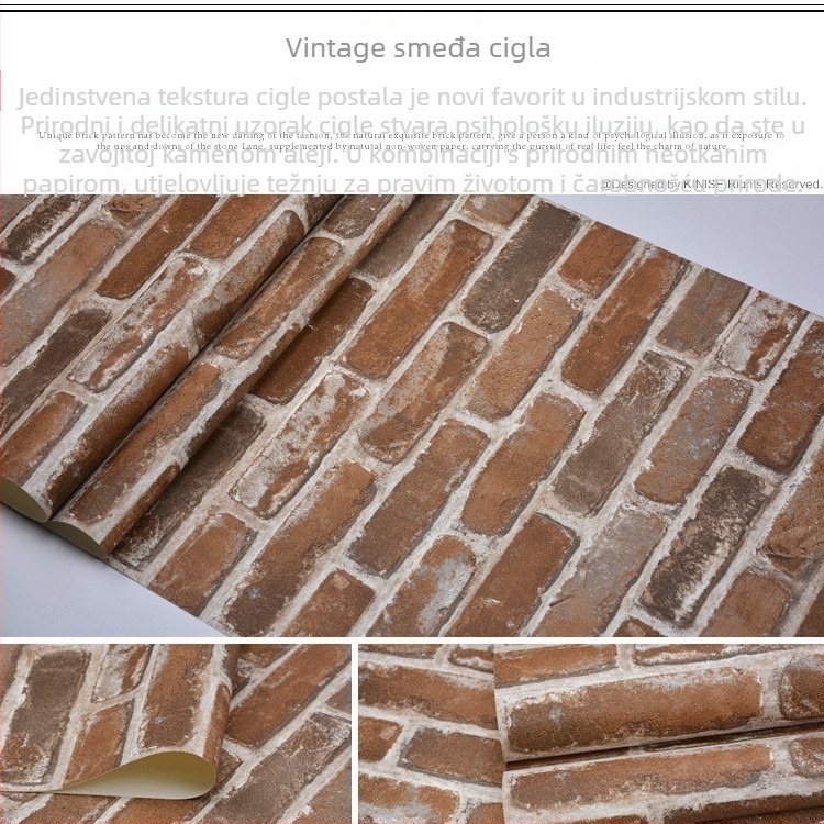 3D reljefna ciglasta tapeta, PVC materijal, dekorativni ciglast uzorak, stil Novi kineski