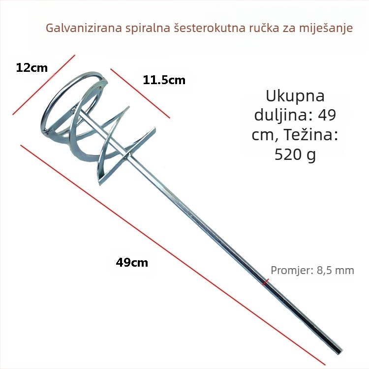 Glava za miješanje za bušilicu s kvadratim vrhom, dvostruke lopatice za boju, metalna konstrukcija