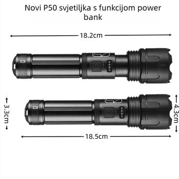 Lanterna s teleskopskim zumom, tijelo od aluminijske legure, USB punjenje, LED 10W, domet 200–500 m za vanjsku upotrebu