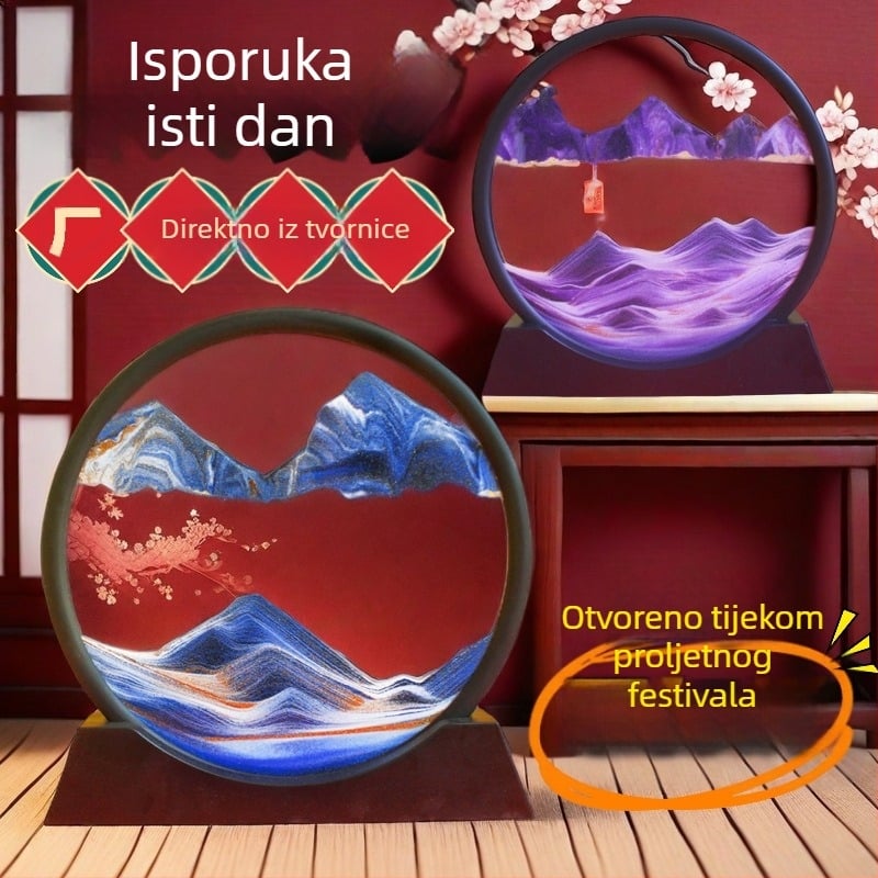 3D slika s tekućim pijeskom – staklo, moderno umjetništvo, polu ručna/polumehanička izrada, dar za dom