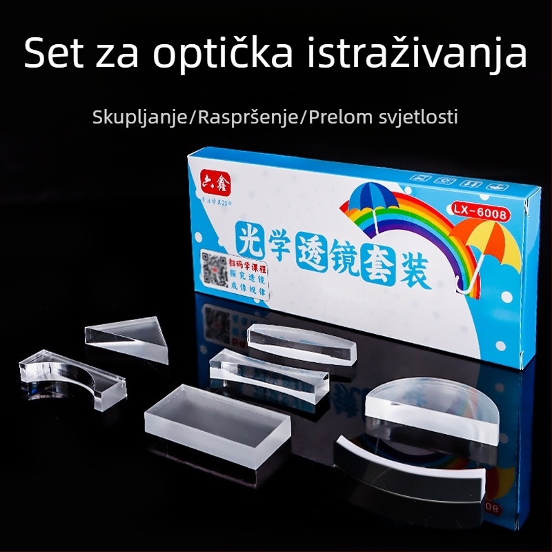 Liuxin optički edukativni set s cilindričnim, polukružnim, trokutastim i pravokutnim lećama od akrila za fiziku u nižim razredima srednje škole