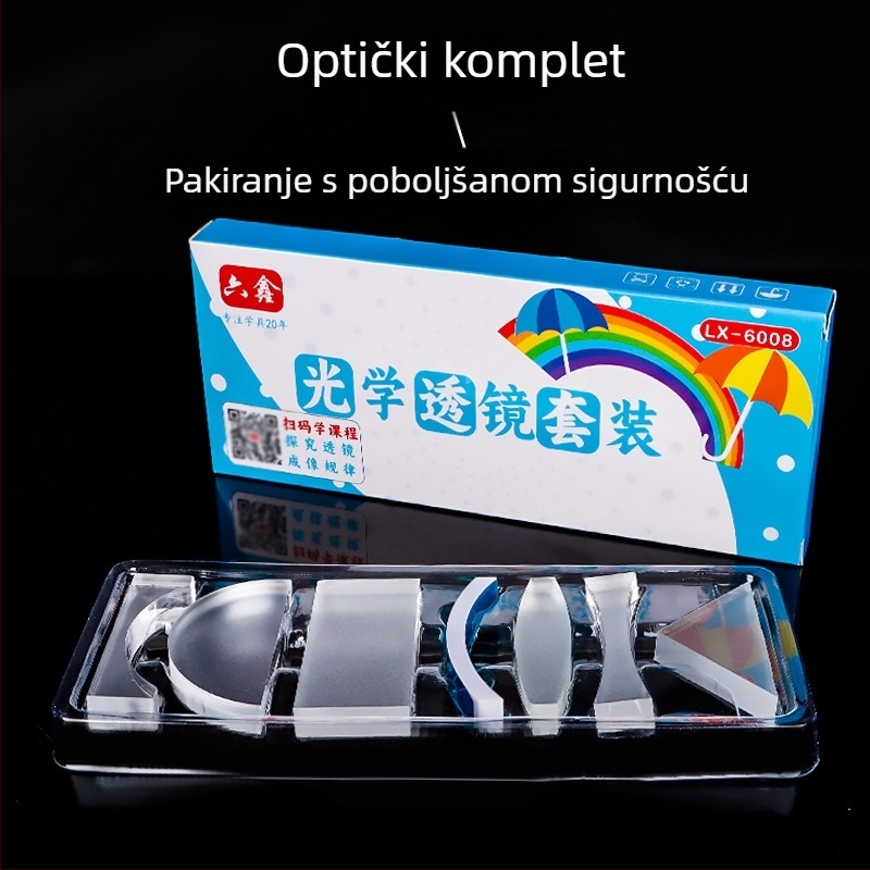 Liuxin optički edukativni set s cilindričnim, polukružnim, trokutastim i pravokutnim lećama od akrila za fiziku u nižim razredima srednje škole