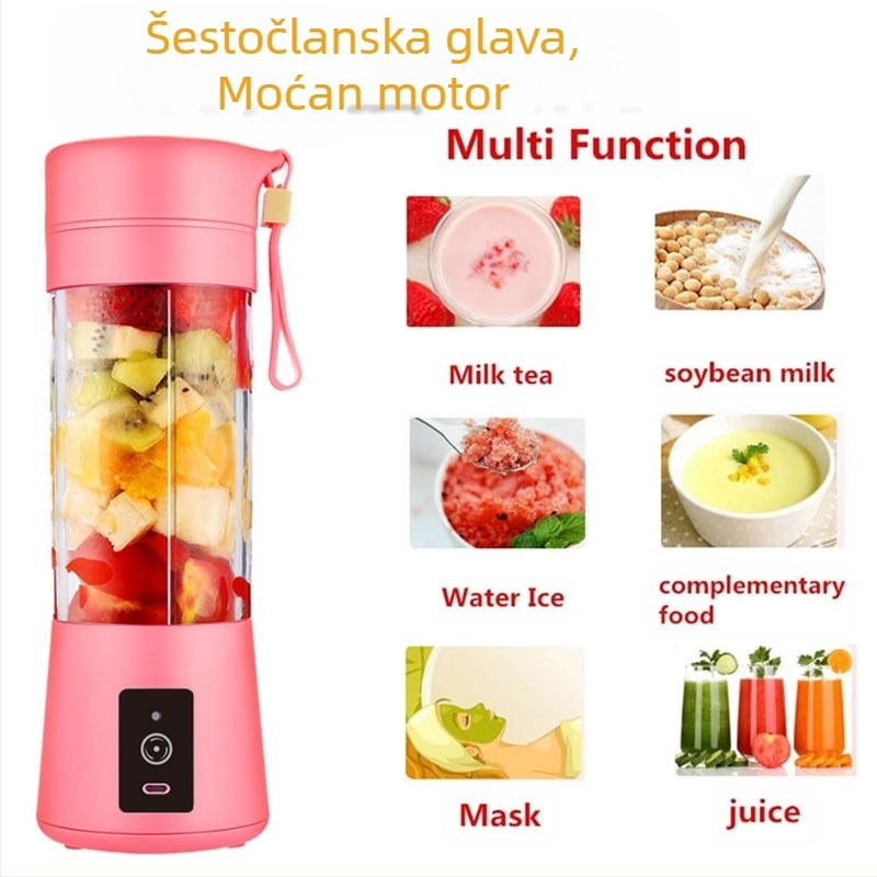 Prijenosni električni čašica za sok sa šest oštrica, 150W, kapacitet 401–600 ml, zamjenjiva baterija, punjenje, tiho djelovanje