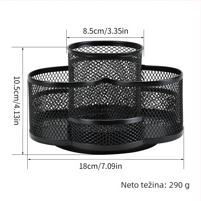 Metalni okretni držač olovaka, kružnog oblika, model 02, 360° rotacija, tisk loga dostupan