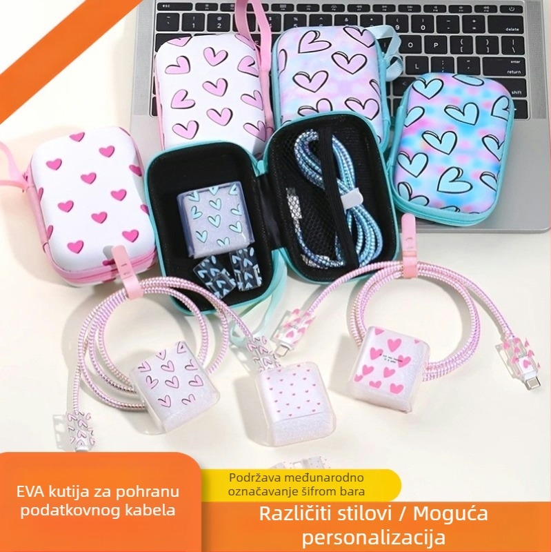 Set zaštitnih kućišta za kabel podataka iPhone 14 i kućište za Apple 20W punjač, TPU + EVA, model YJX-017, 6-dijelni wrap-all set, uključuje torbu za pohranu, 20W glavu, kućište za kabel, navijani kabel 1,5 m, pojas za pohranu