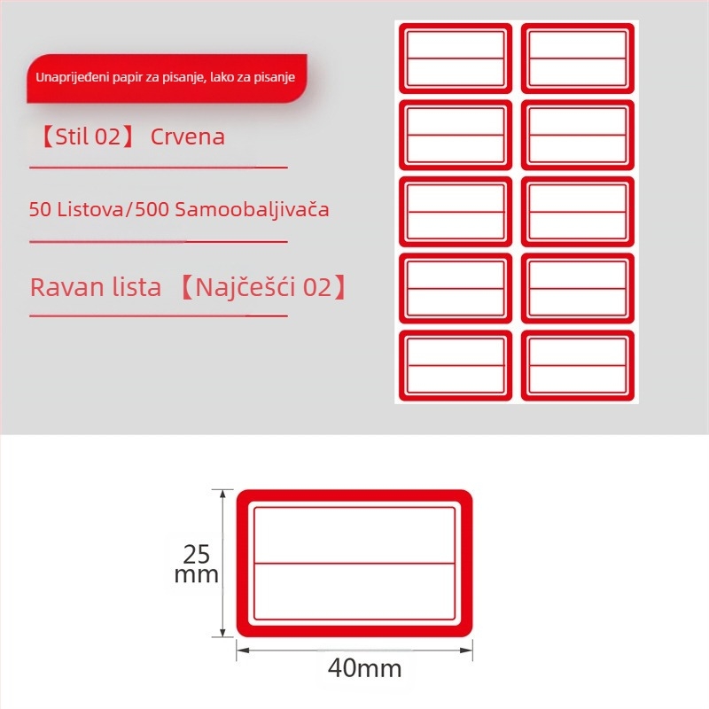Samoljepljive ručno pisane etikete na rolni, papir za pisanje, prilagodljivo, 10 etiketa po stranici