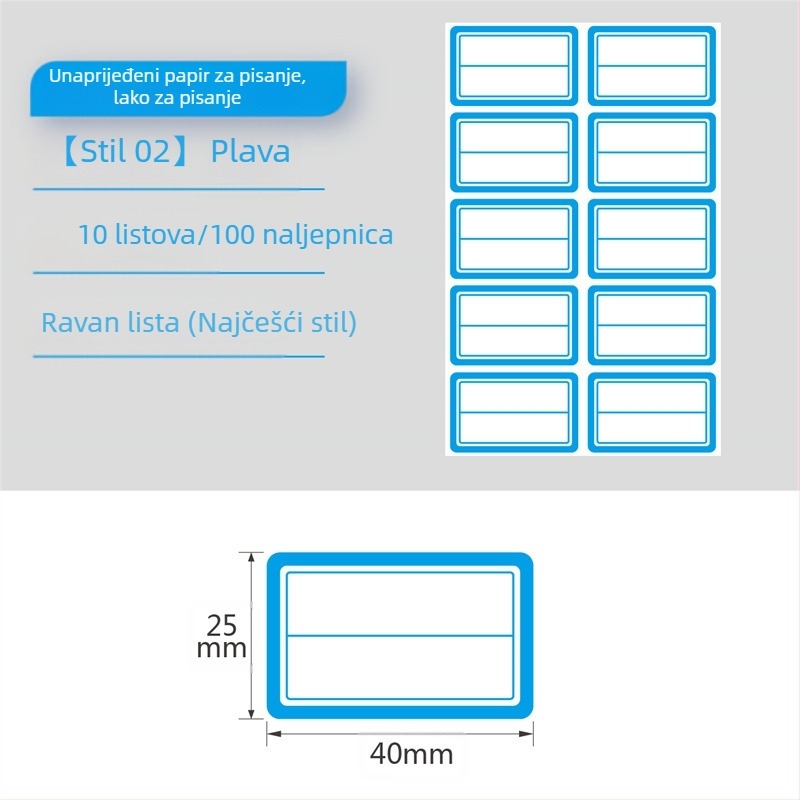 Samoljepljive ručno pisane etikete na rolni, papir za pisanje, prilagodljivo, 10 etiketa po stranici