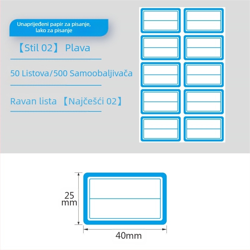 Samoljepljive ručno pisane etikete na rolni, papir za pisanje, prilagodljivo, 10 etiketa po stranici