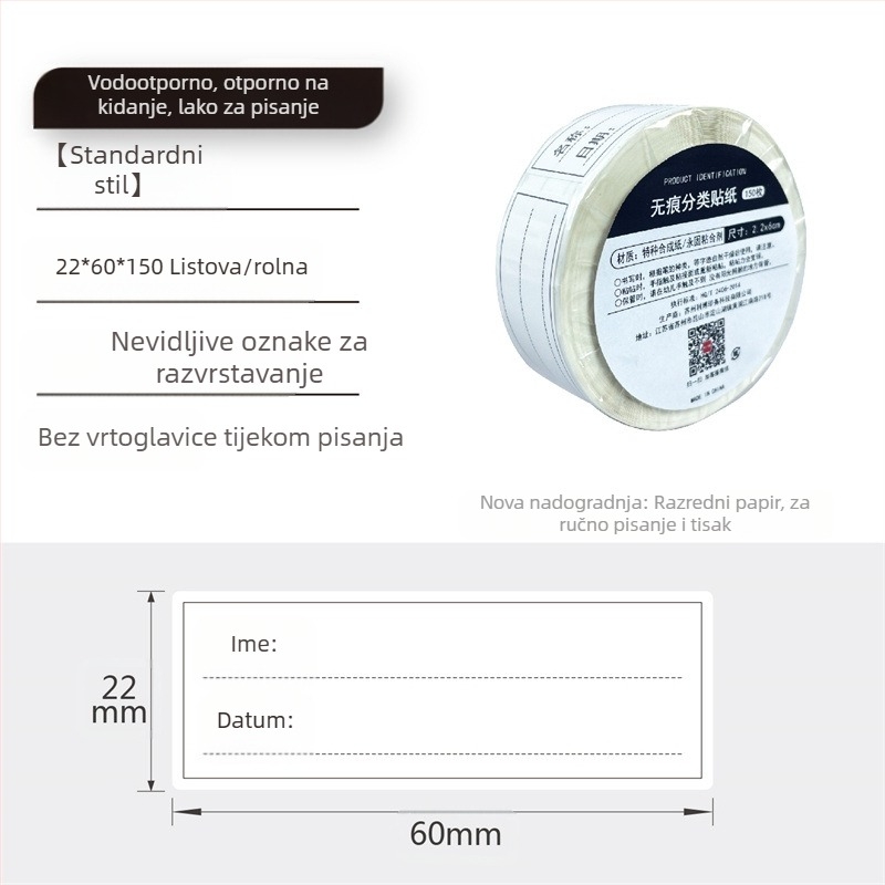 Samoljepljive ručno pisane etikete na rolni, papir za pisanje, prilagodljivo, 10 etiketa po stranici