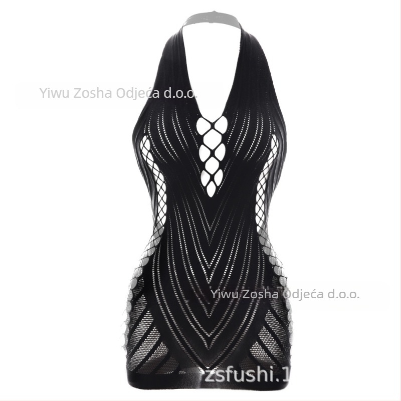Seksi halterneck donje rublje s jacquard uzorkom, otvorenim ramenom i mrežastim leđima, za žene, model W239