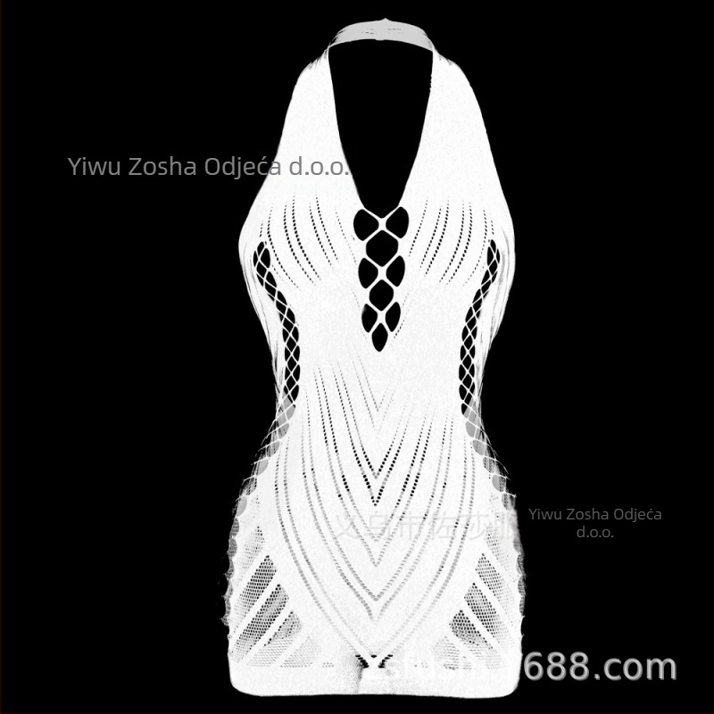 Seksi halterneck donje rublje s jacquard uzorkom, otvorenim ramenom i mrežastim leđima, za žene, model W239