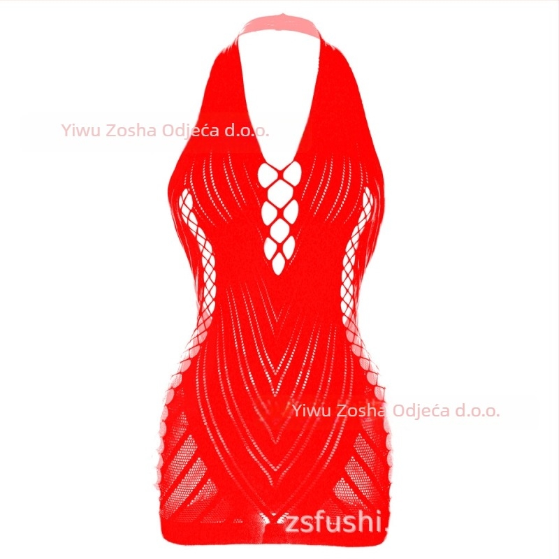 Seksi halterneck donje rublje s jacquard uzorkom, otvorenim ramenom i mrežastim leđima, za žene, model W239