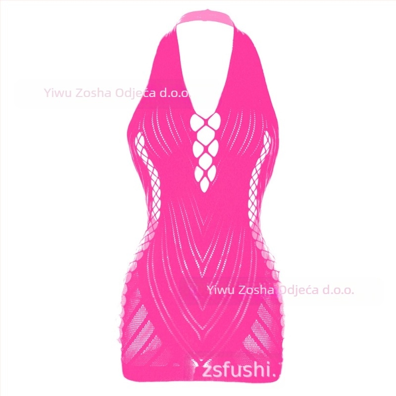 Seksi halterneck donje rublje s jacquard uzorkom, otvorenim ramenom i mrežastim leđima, za žene, model W239