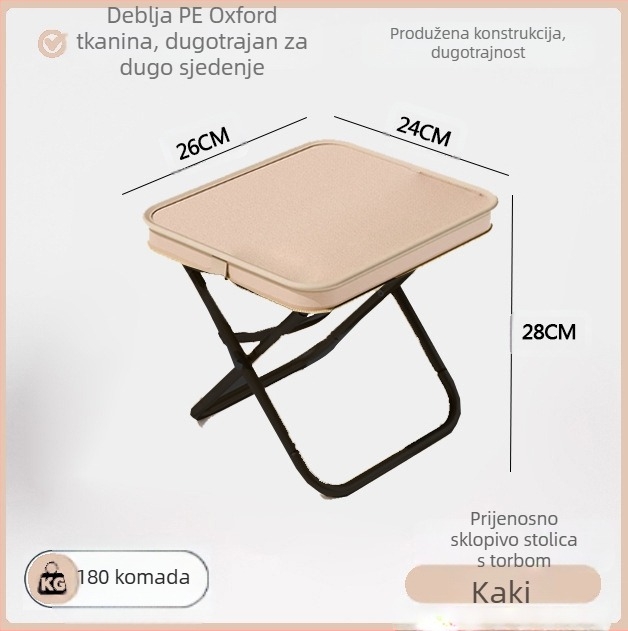 Sklopivi stolac - karbonsko čelični okvir, dimenzije 28×23×26 cm, marka Foreign man, prenosno za kampiranje i ribolov.