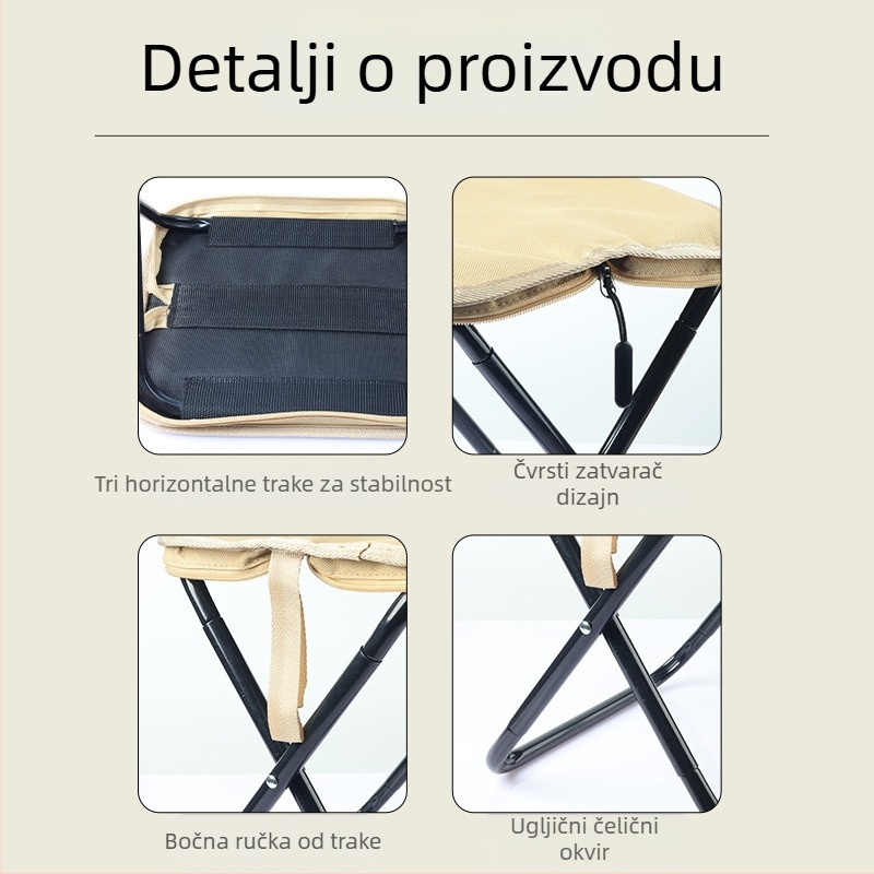 Sklopivi stolac - karbonsko čelični okvir, dimenzije 28×23×26 cm, marka Foreign man, prenosno za kampiranje i ribolov.