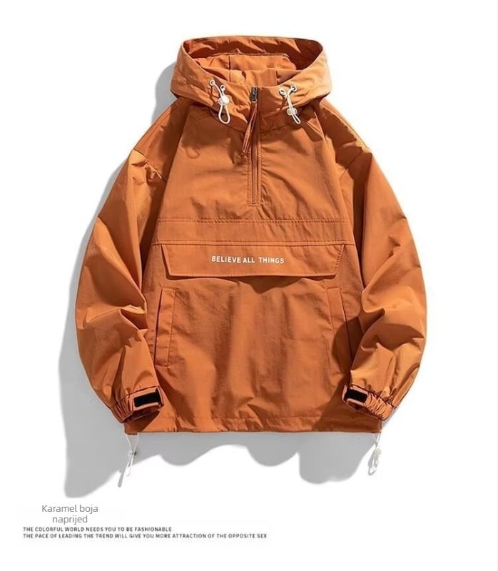 Unisex jakna s kapuljom, Three-Proof zaštita, tri džepa s patch detaljem, stojeći ovratnik, materijal od pamuka i poliestera, za proljeće-jesen