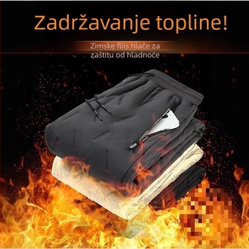 Muške hlače u korejskom stilu s flis podstavom, ravni kroj, srednji porast struka, vezanje na vrpcu