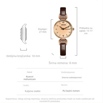 Ženski kvarcni sat s Goody mehanizmom, kućište od legure, PU remen, mineralno ojačano staklo, okrugli brojčanik